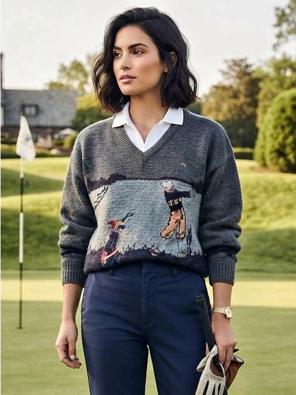 Arnold Palmer Golf Intarsia V-Neck Knit Sweater Country Club Nostalgic Preppy